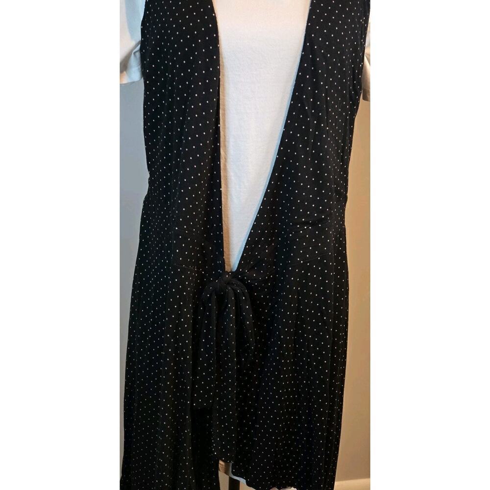 Ann Taylor Loft Black Polka Dot Wrap Sleeveless VEST Tie Front Midi Length Flowy